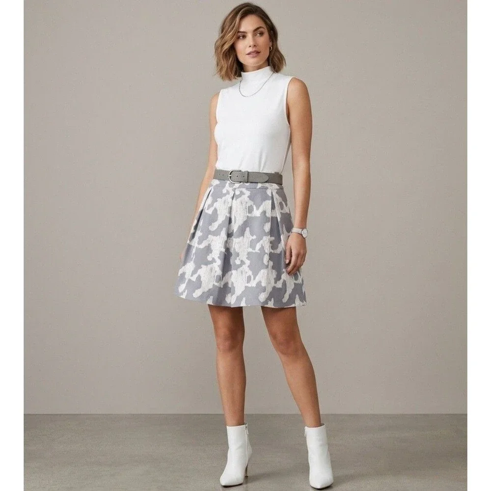 Kate Spade New York Skirt The Rules Pleated A-Line Gray White Lined Skirt Size 4